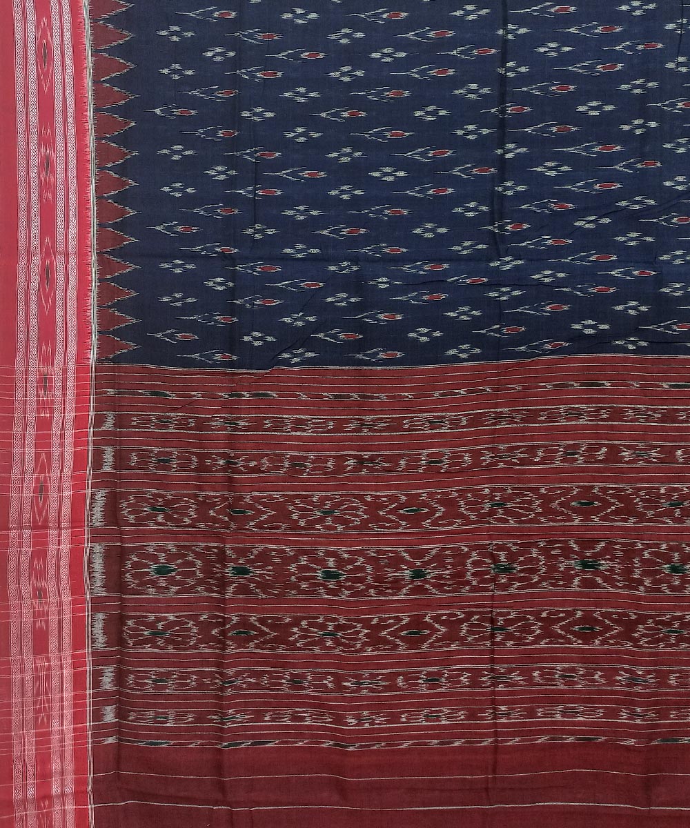 Blue Red Nuapatna Handwoven Cotton Saree Image 4