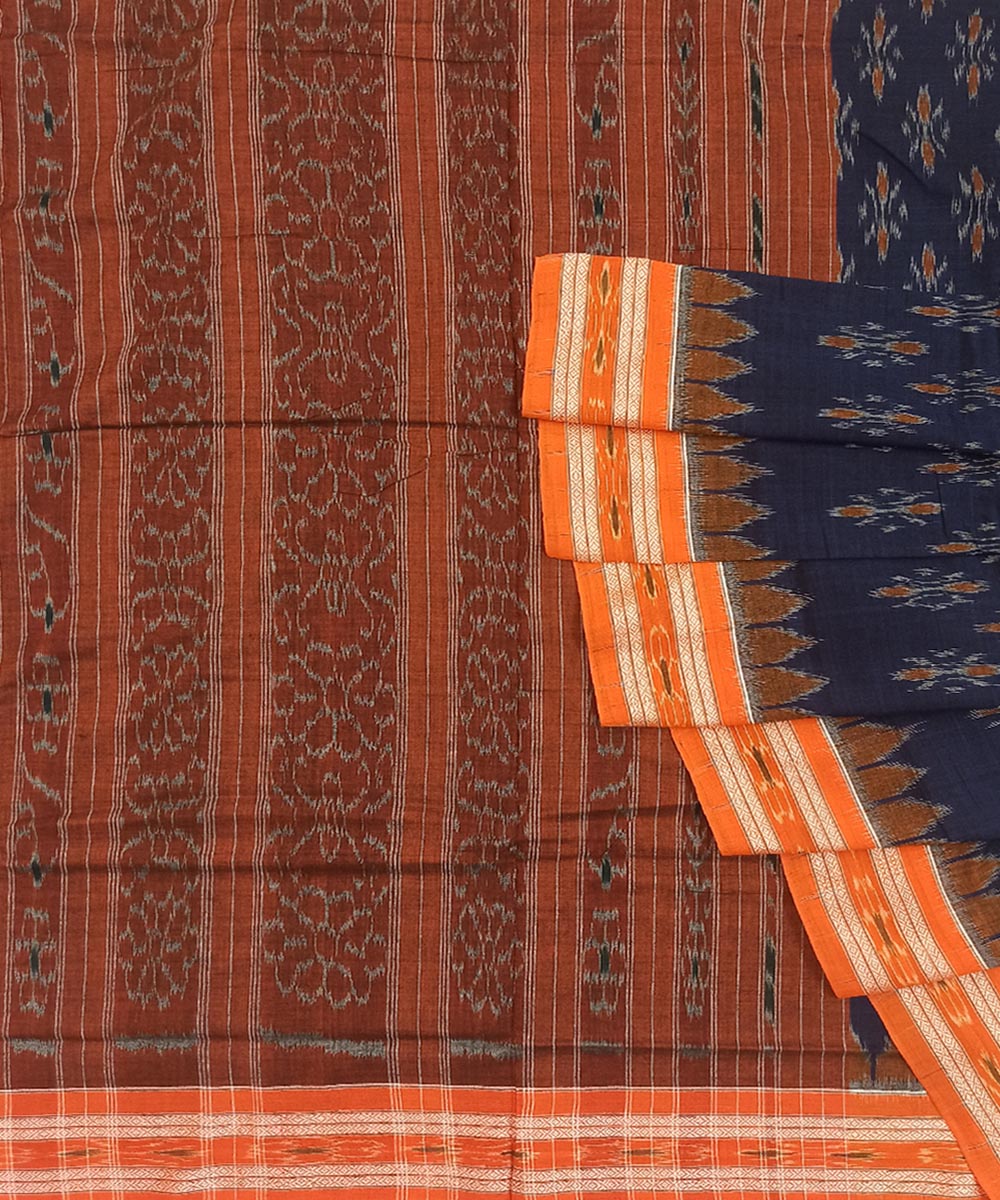 Blue Orange Nuapatna Handwoven Cotton Saree Image 1