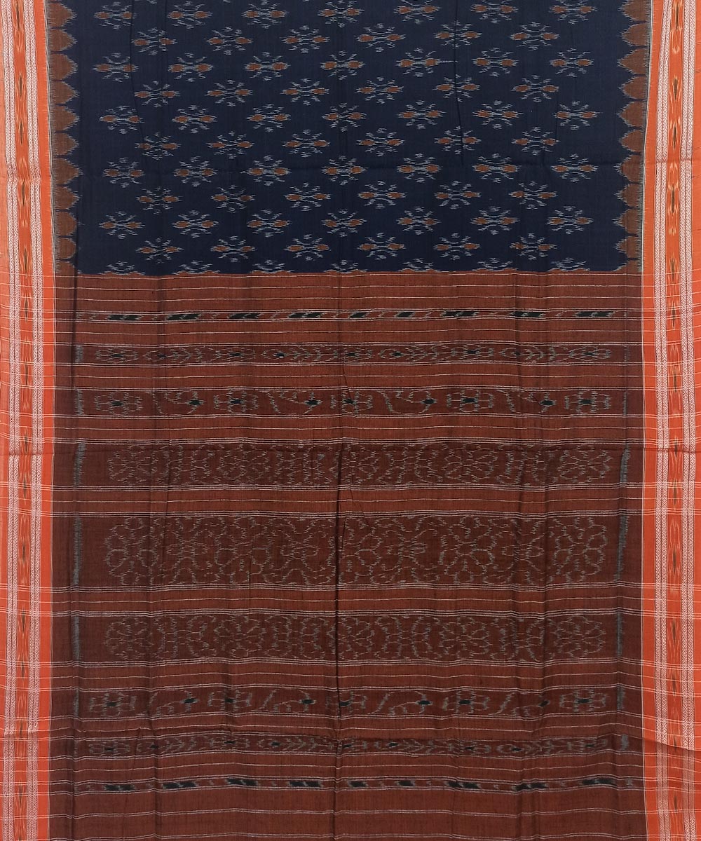 Blue Orange Nuapatna Handwoven Cotton Saree Image 2