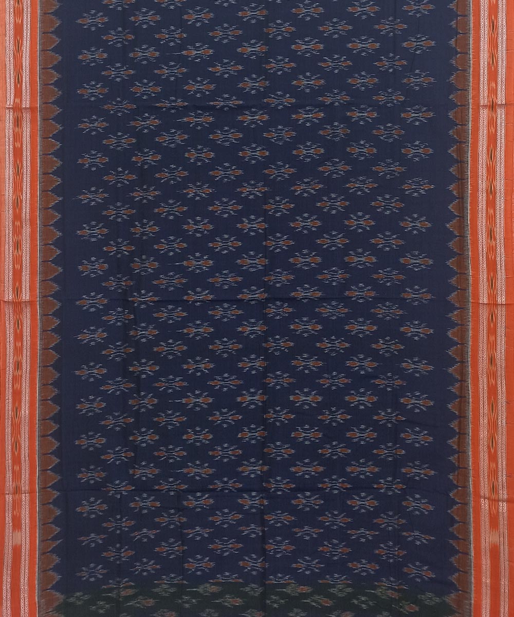 Blue Orange Nuapatna Handwoven Cotton Saree Image 3