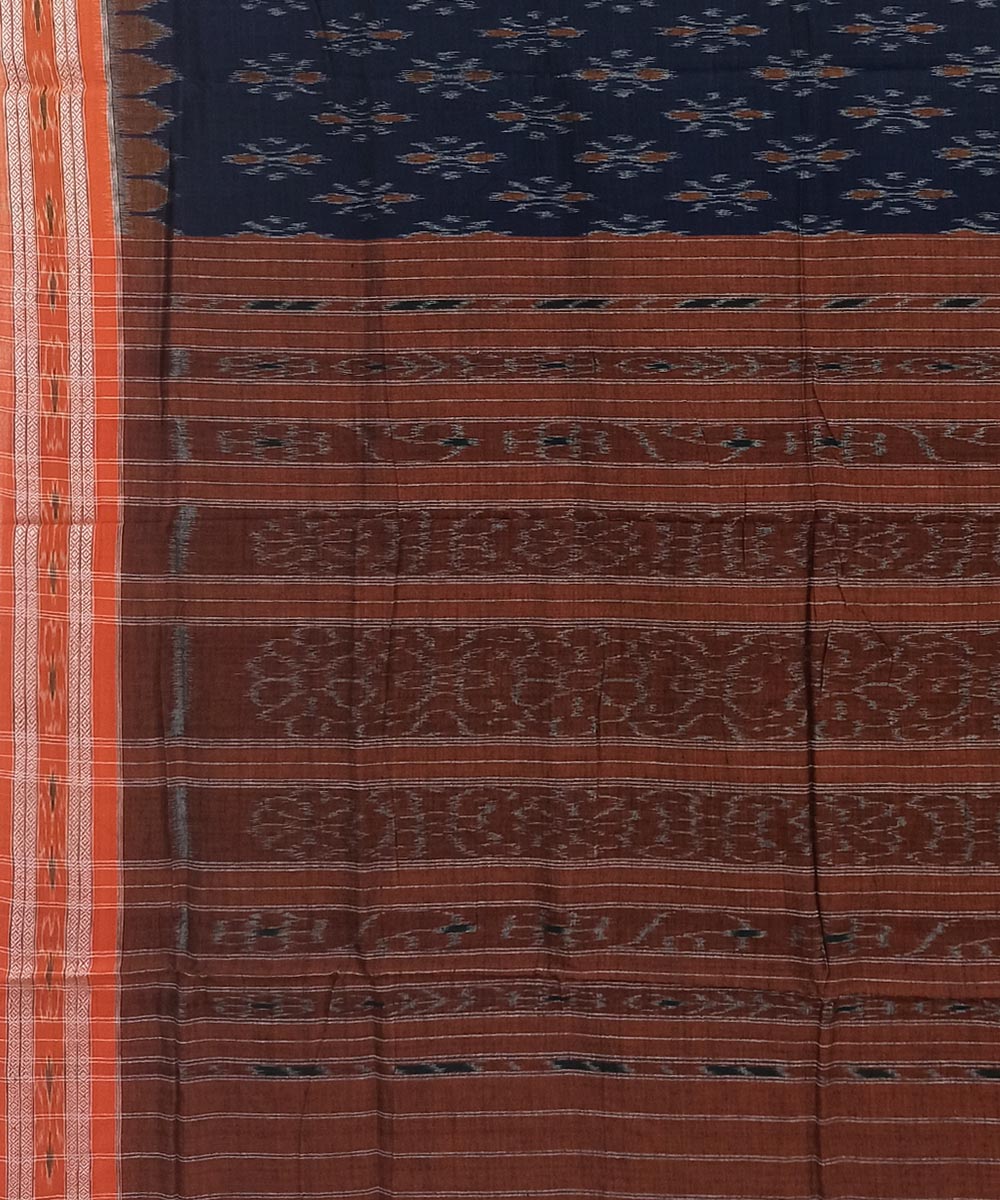 Blue Orange Nuapatna Handwoven Cotton Saree Image 4