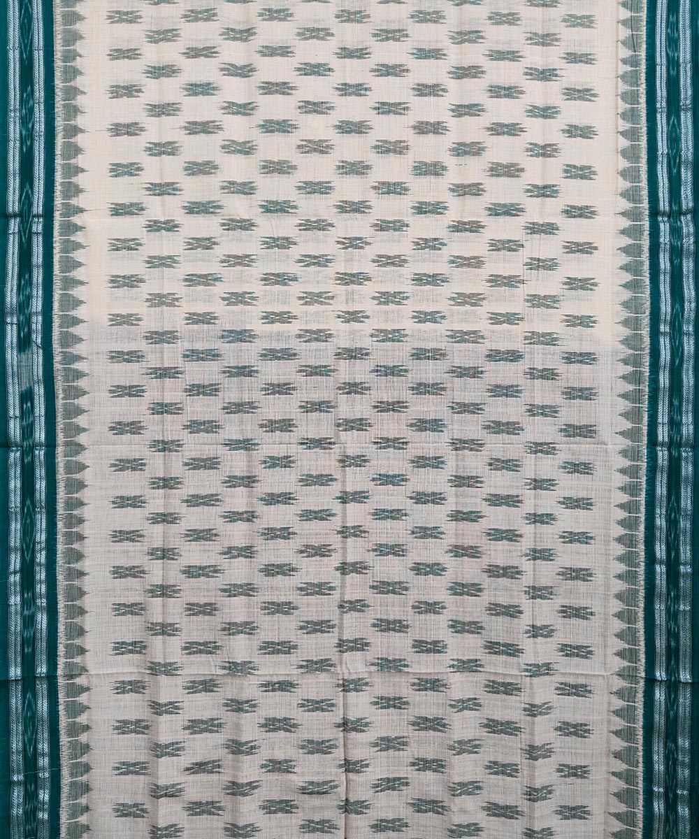 Offwhite Green Nuapatna Handwoven Single Ikat Cotton Saree Image 3