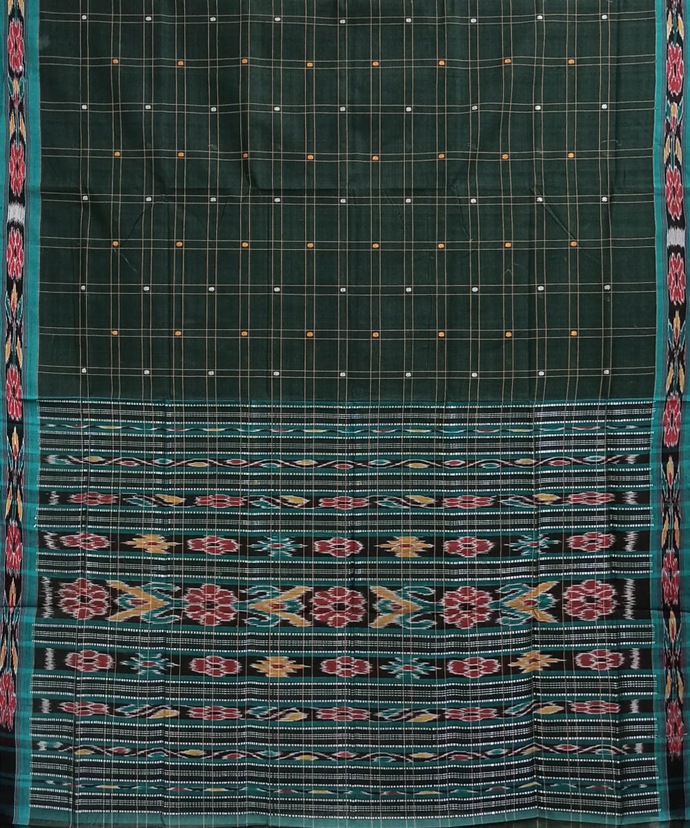 Green Sambalpuri Handwoven Single Ikat Cotton Saree Image 2