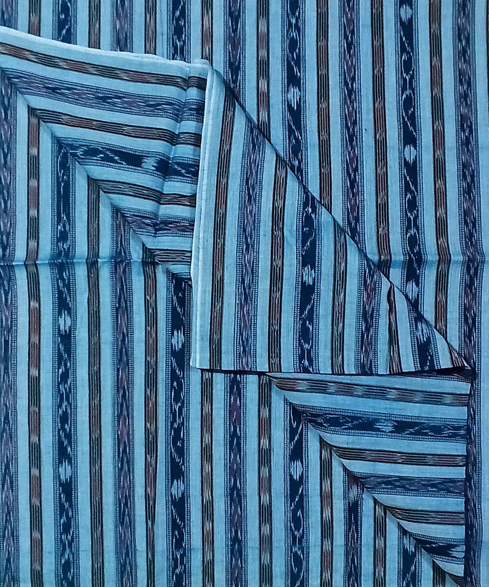 Sky Blue Nuapatna Handwoven Ikat Shirting Materials Image 3