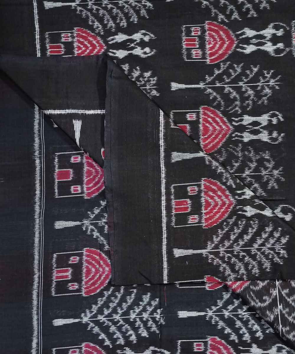 Black Sambalpuri Handwoven Single Ikat Shirting Material Image 3