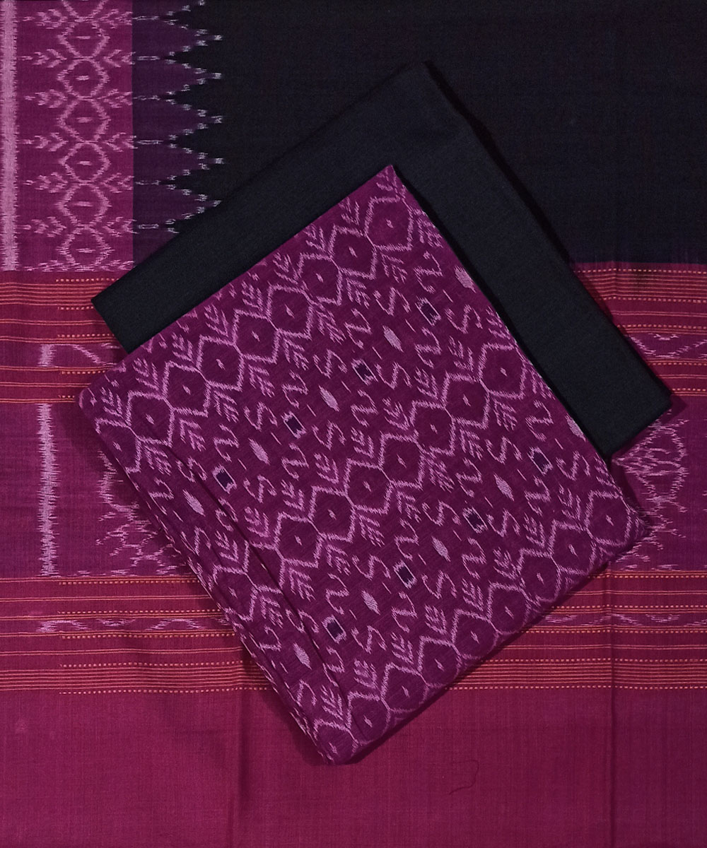 Majenta Black Sambalpuri Handwoven Single Ikat Suit Image 1
