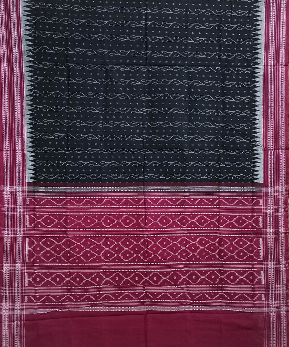 Black Red Sambalpuri Handwoven Single Ikat Cotton Dupatta Image 2