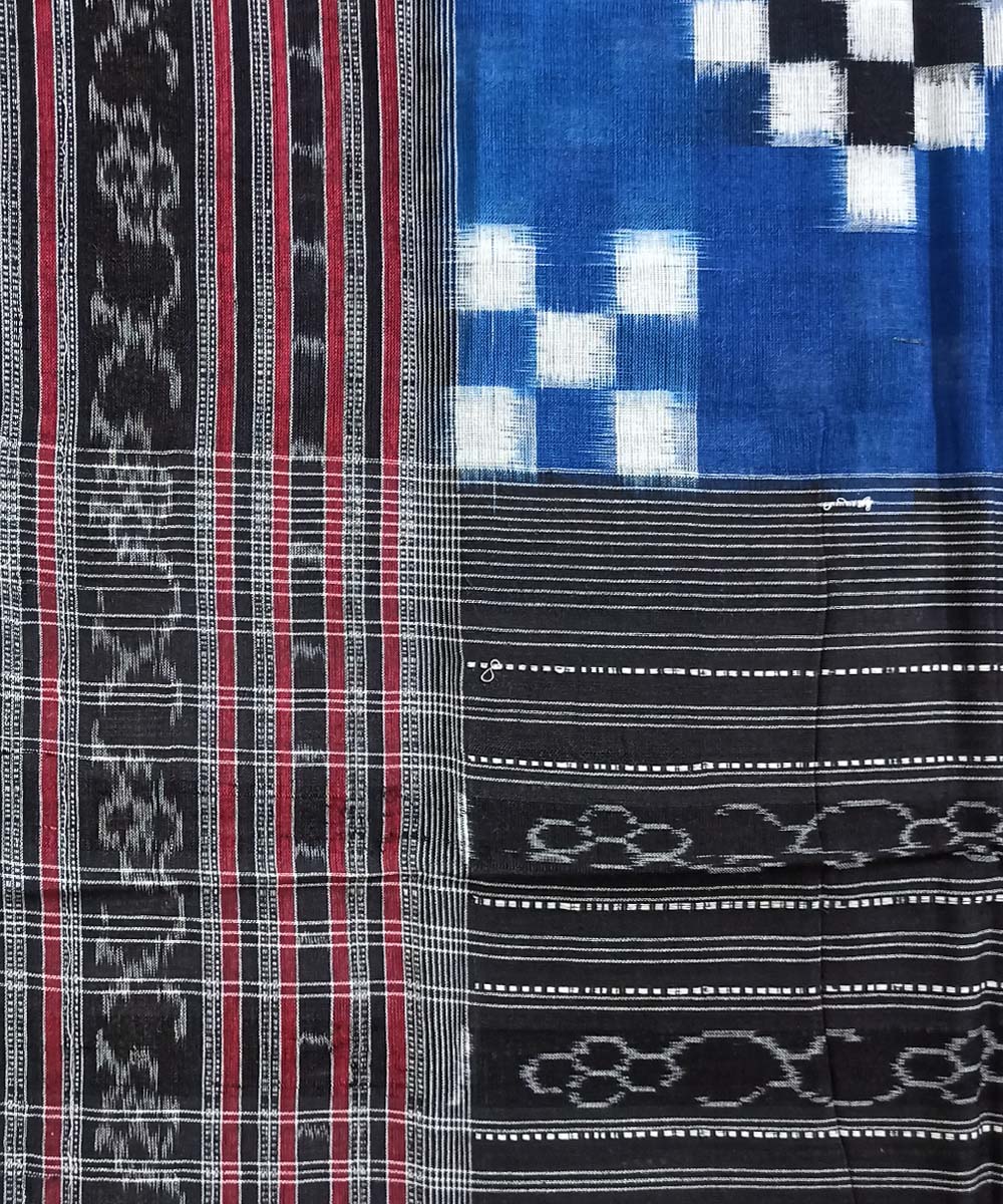 Blue Black Sambalpuri Handwoven Double Ikat Cotton Stole Image 3