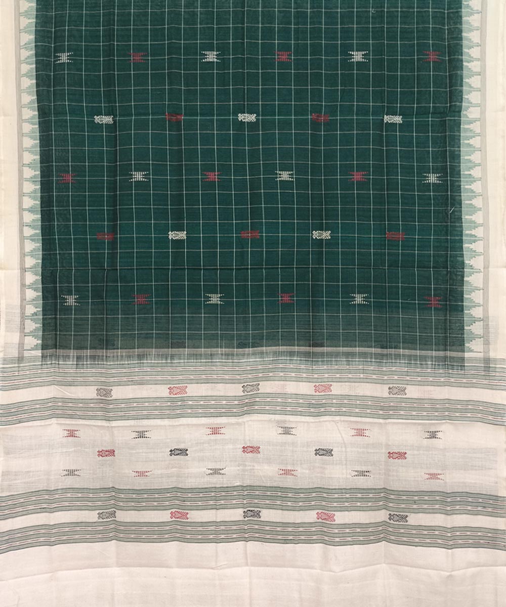 Green White Sambalpuri Handwoven Cotton Dupatta Image 2