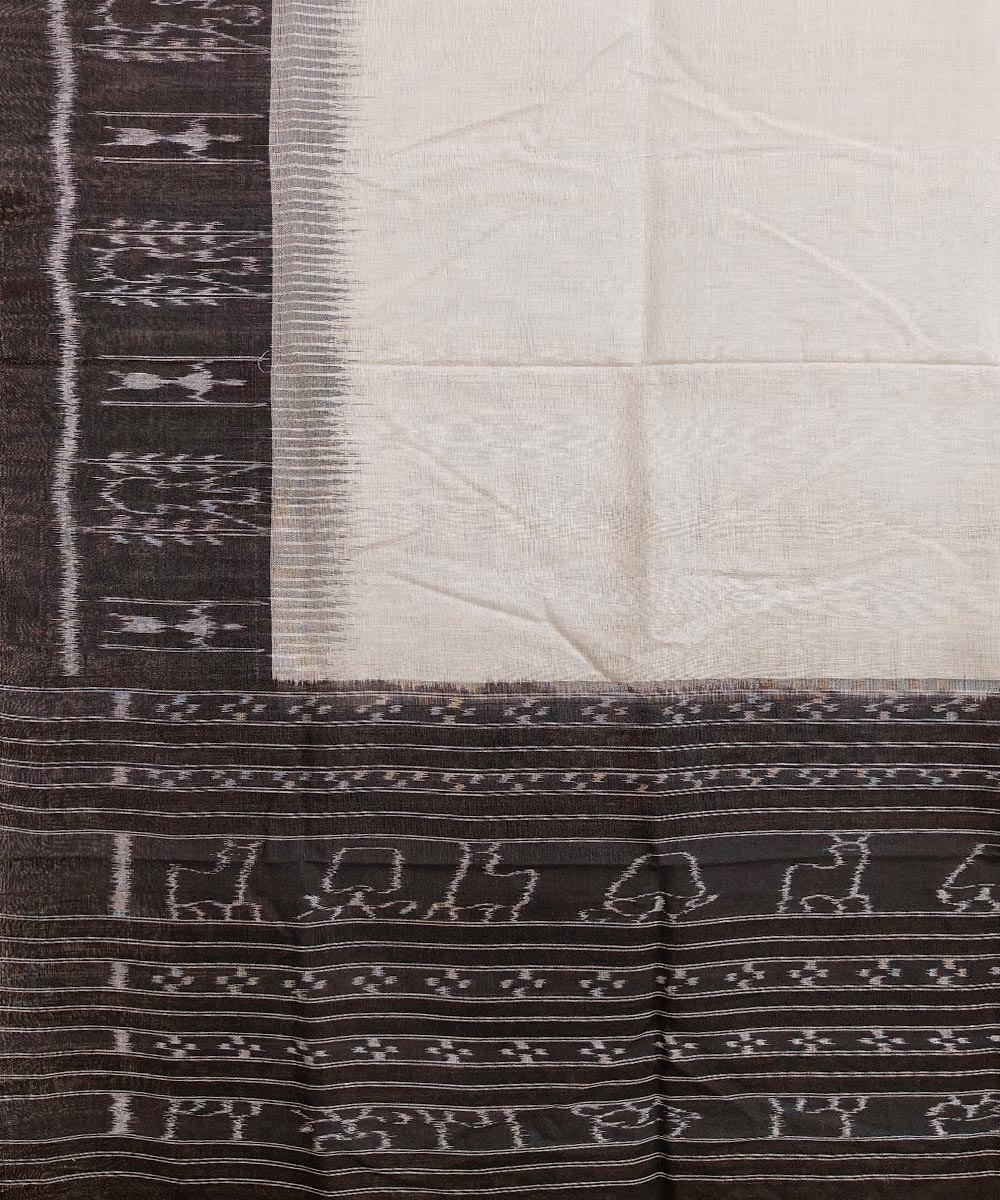 White Black Sambalpuri Handwoven  Nuapatna Cotton Dupatta Image 3