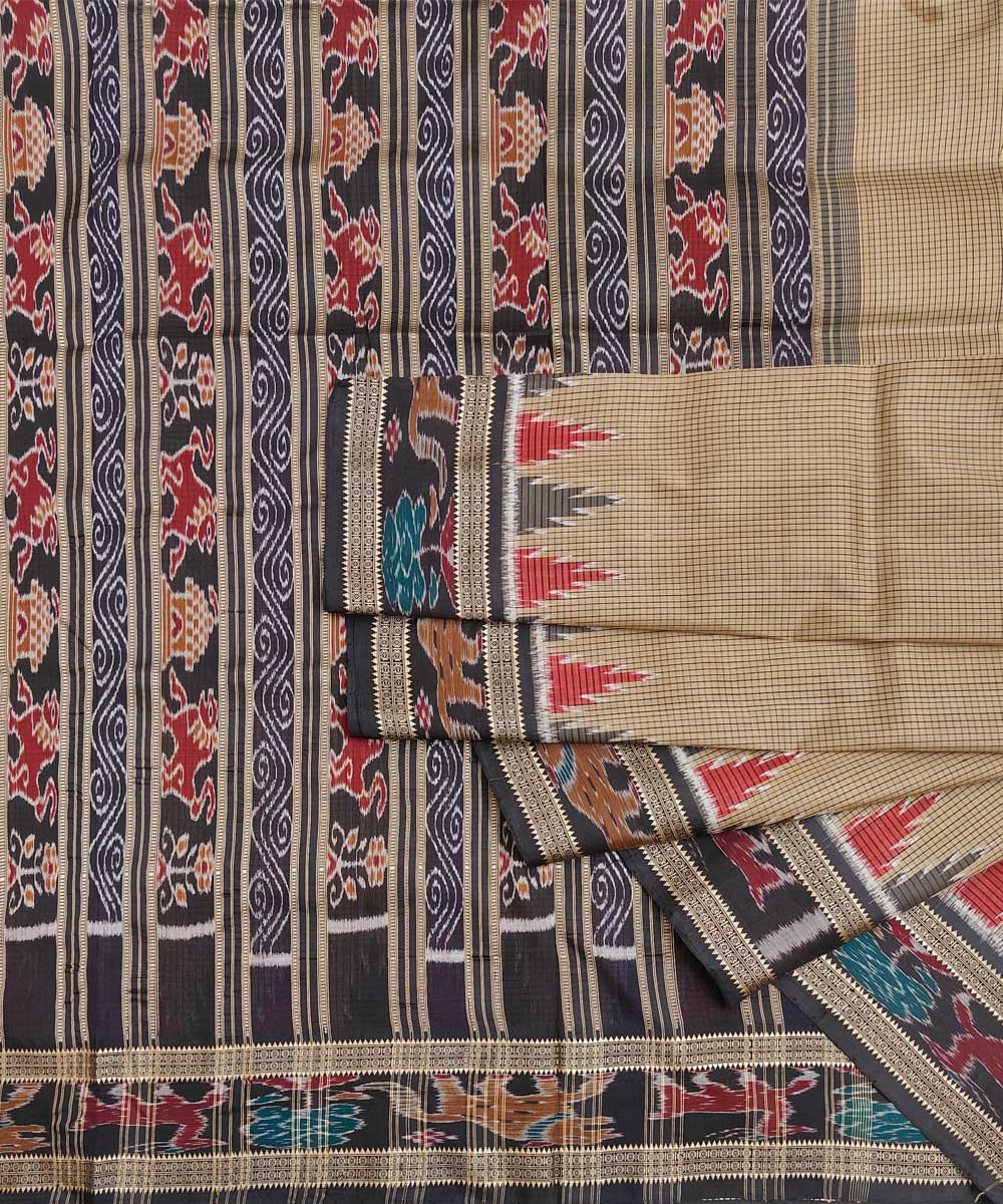 Beige Black Handwoven Khandua Silk Saree Image 1