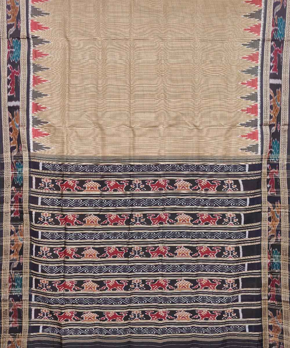 Beige Black Handwoven Khandua Silk Saree Image 2