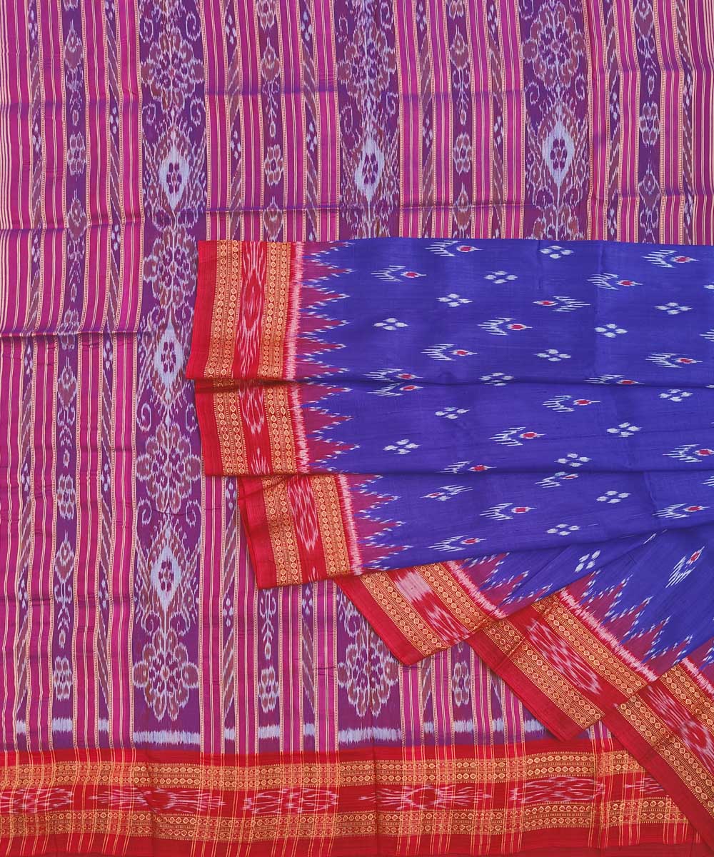 Blue Red Handwoven Khandua Silk Saree Image 1
