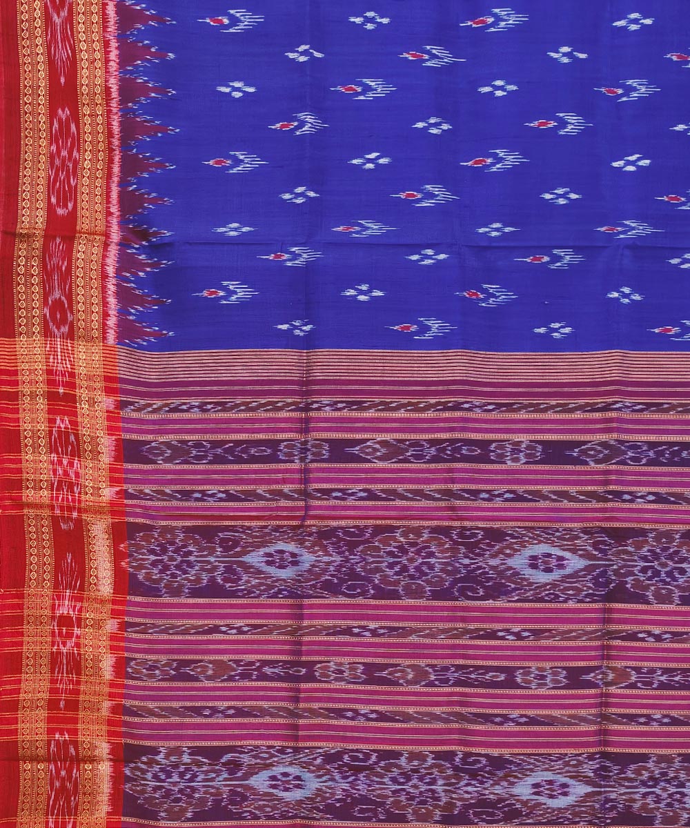 Blue Red Handwoven Khandua Silk Saree Image 4