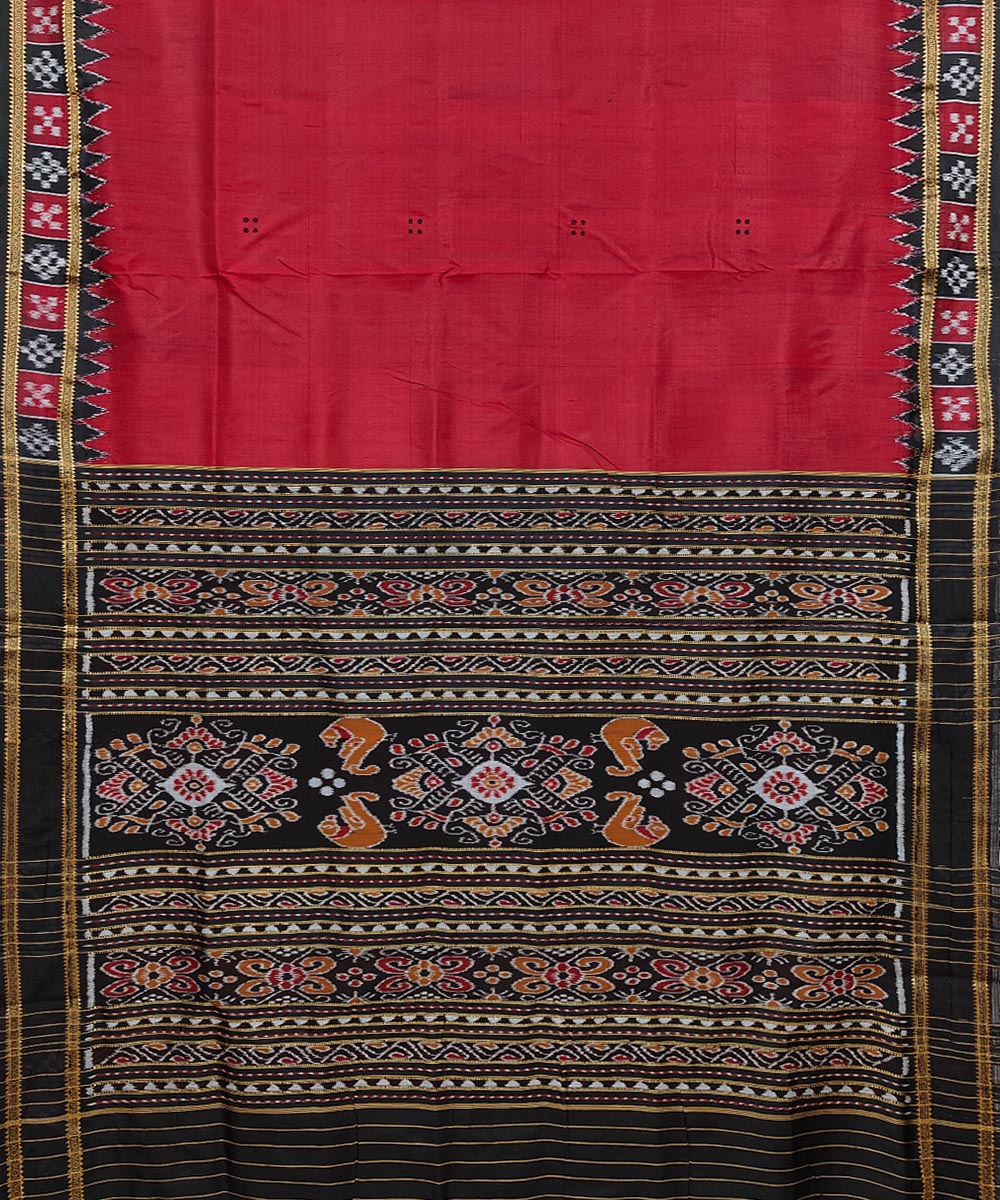 Maroon Black Handwoven Khandua Silk Saree Image 2