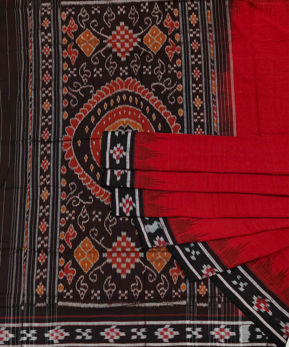Maroon Black Nuapatna Handwoven Single Ikat Cotton Saree SFCSAR1176