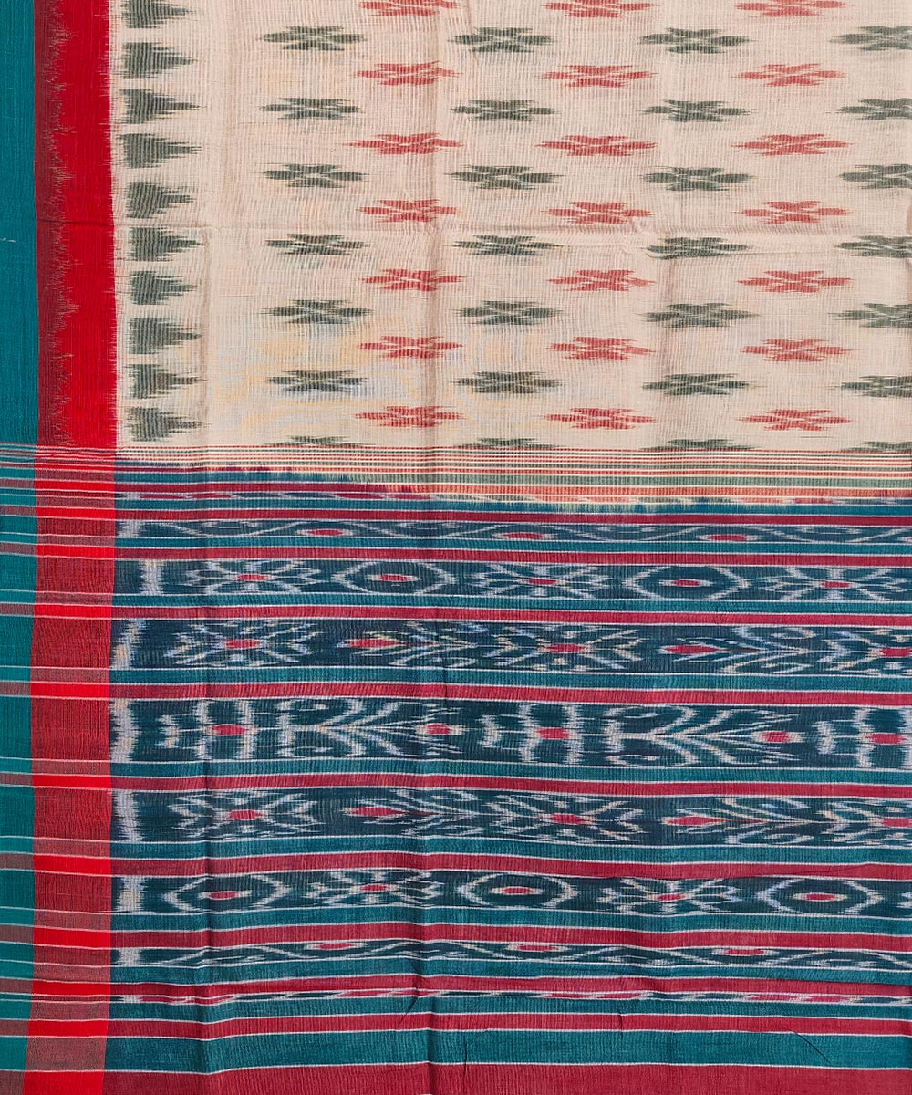 Beige Maroon Nuapatna Handwoven Single Ikat Cotton Saree Image 4