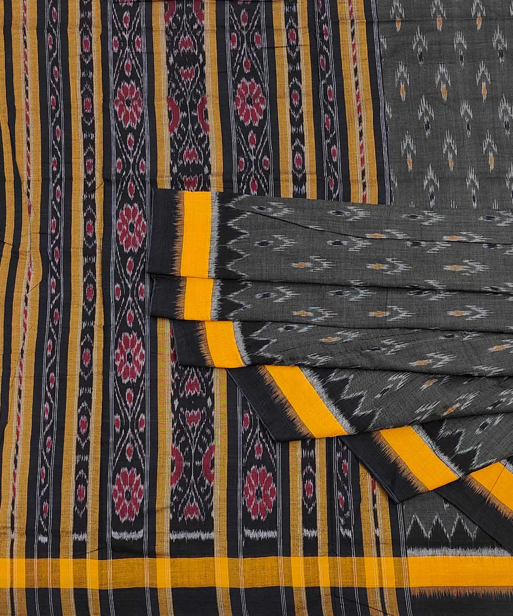 Gray Black Nuapatna Handwoven Single Ikat Cotton Saree Image 1
