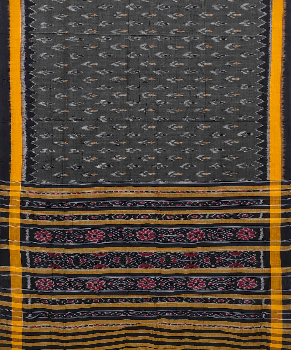 Gray Black Nuapatna Handwoven Single Ikat Cotton Saree Image 2