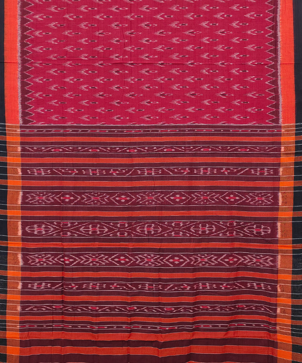 Red Black Nuapatna Handwoven Single Ikat Cotton Saree Image 2