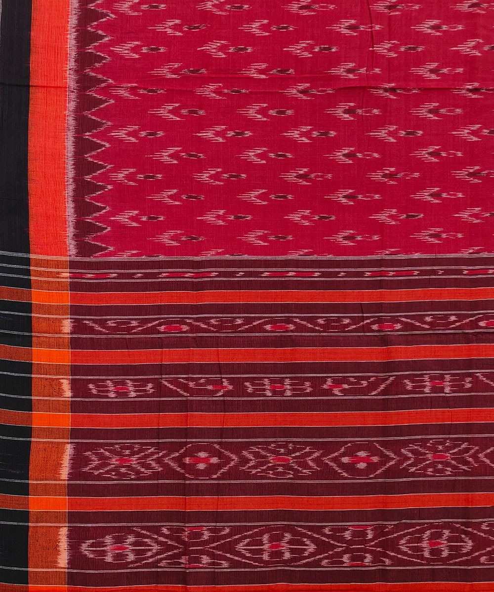 Red Black Nuapatna Handwoven Single Ikat Cotton Saree Image 4