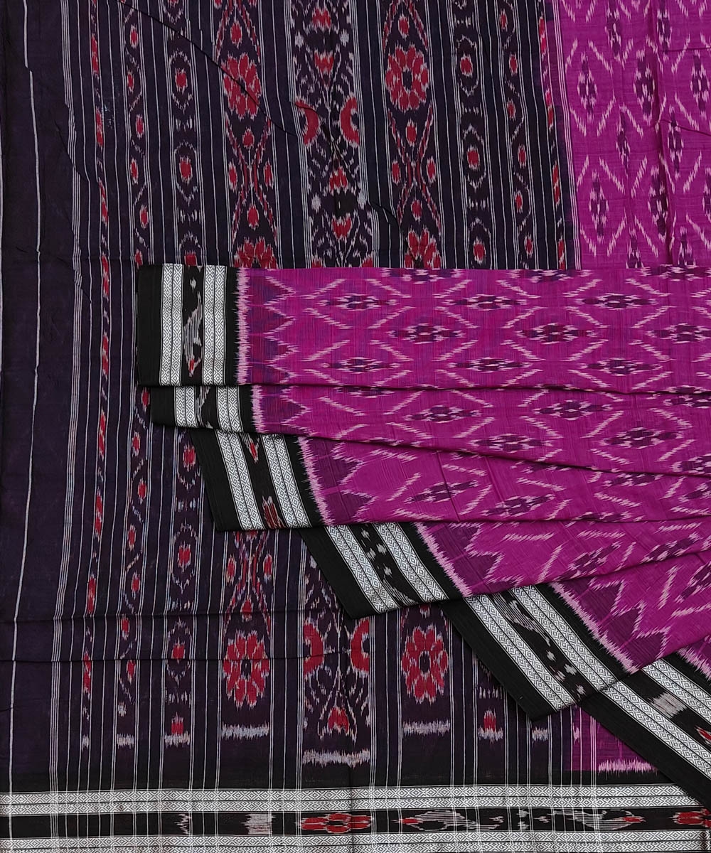 Majenta Black Nuapatna Handwoven Single Ikat Cotton Saree SFCSAR1185