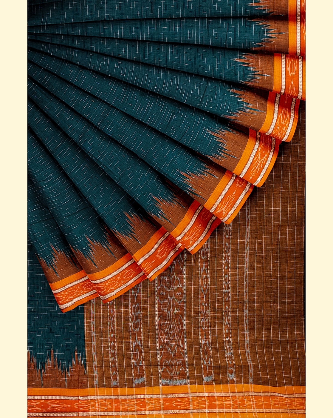 Green Yellow Sambalpuri Handwoven Single Ikat Cotton Saree Image 2