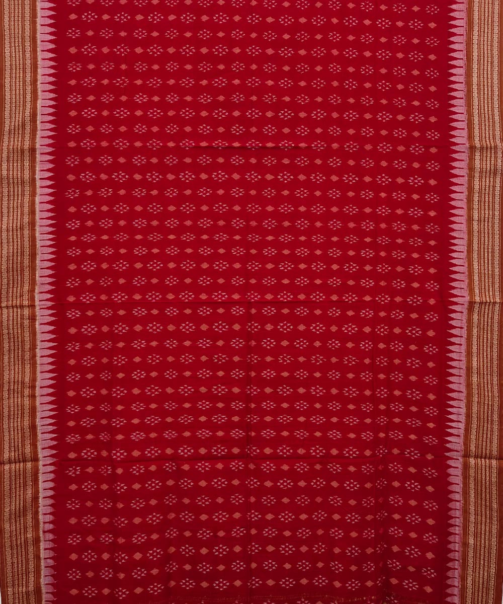 Red Brown Sambalpuri Handwoven Single Ikat Cotton Saree Image 3