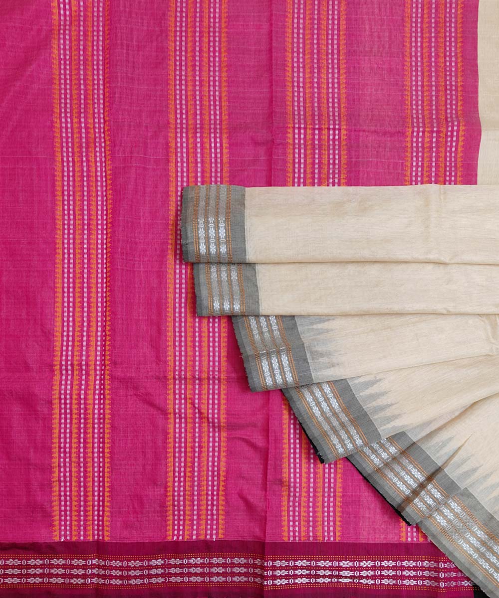 Beige Pink Sambalpuri Handwoven Vidarbha Tussar Silk Saree Image 1
