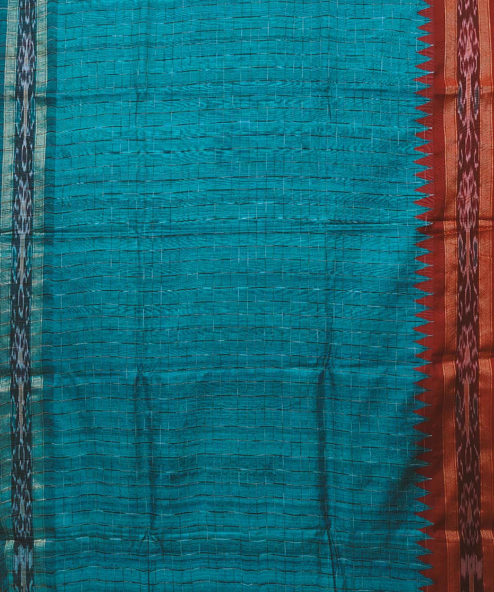 Green Red Sambalpuri Handwoven Ikat Border Tussar Silk Saree Image 3