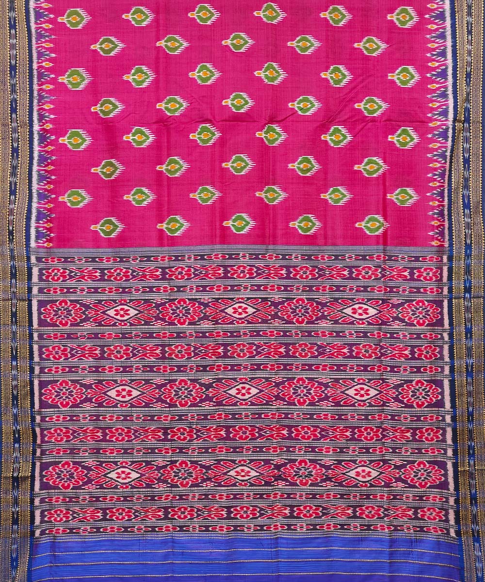 Pink Blue Handwoven Khandua Silk Saree Image 2