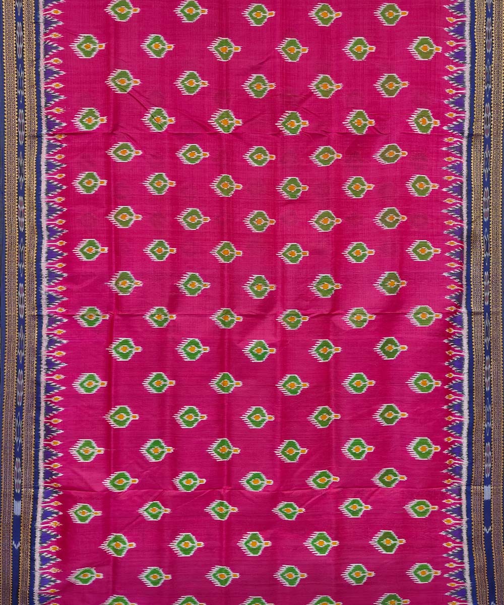 Pink Blue Handwoven Khandua Silk Saree Image 3