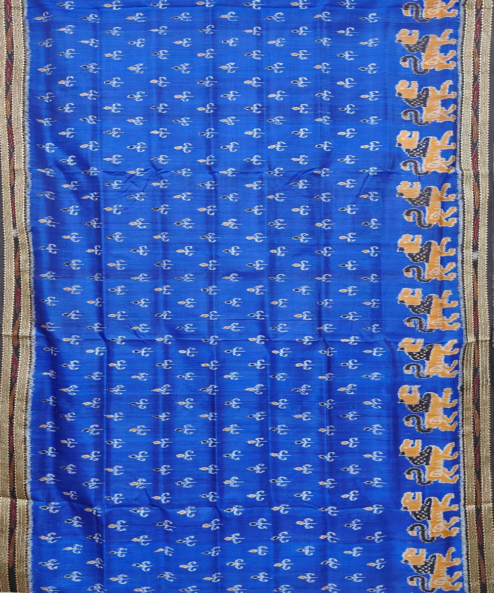 Blue Black Handwoven Khandua Silk Saree Image 3