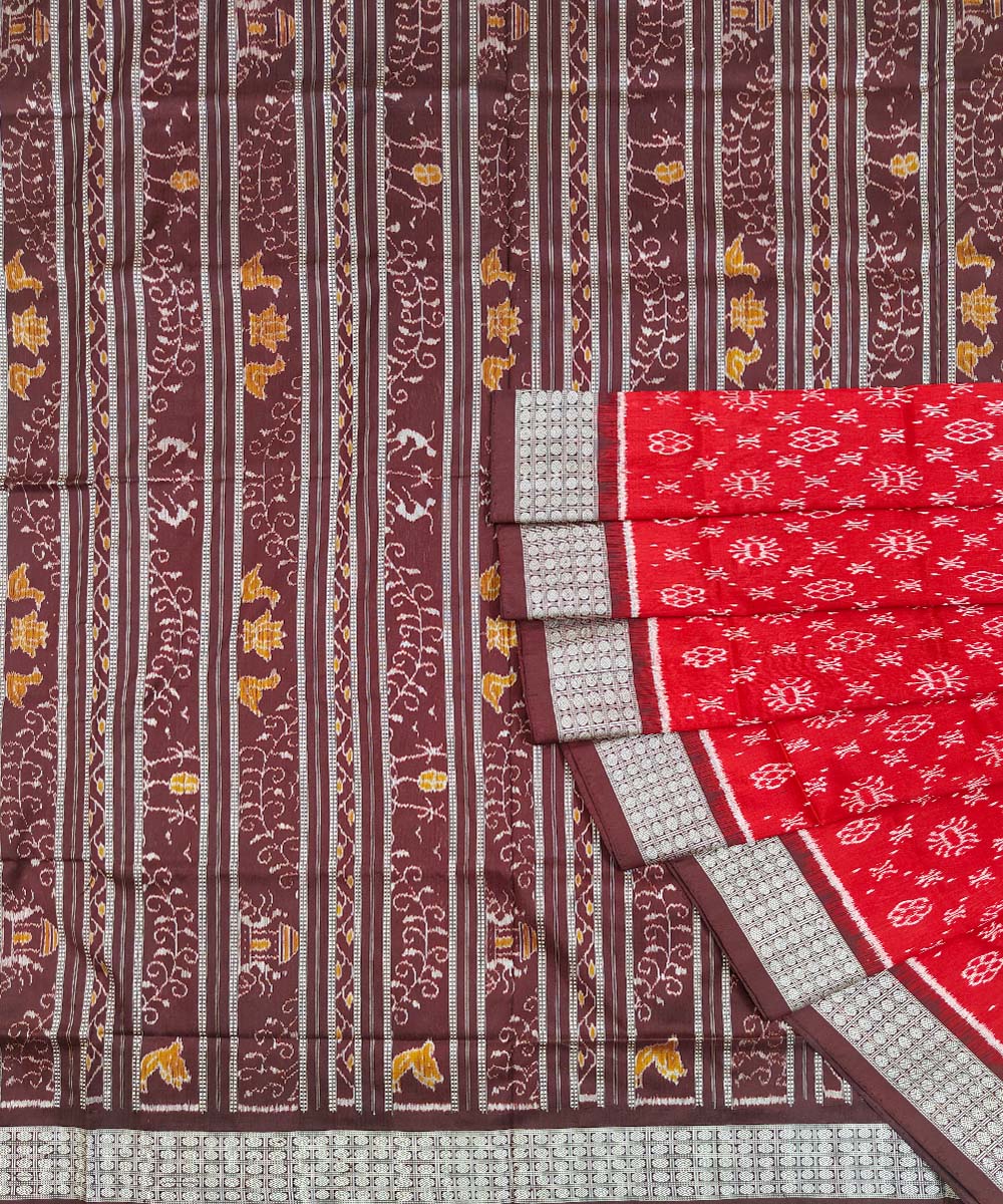 Red Coffee Sambalpuri Handwoven Silk Saree Image 1