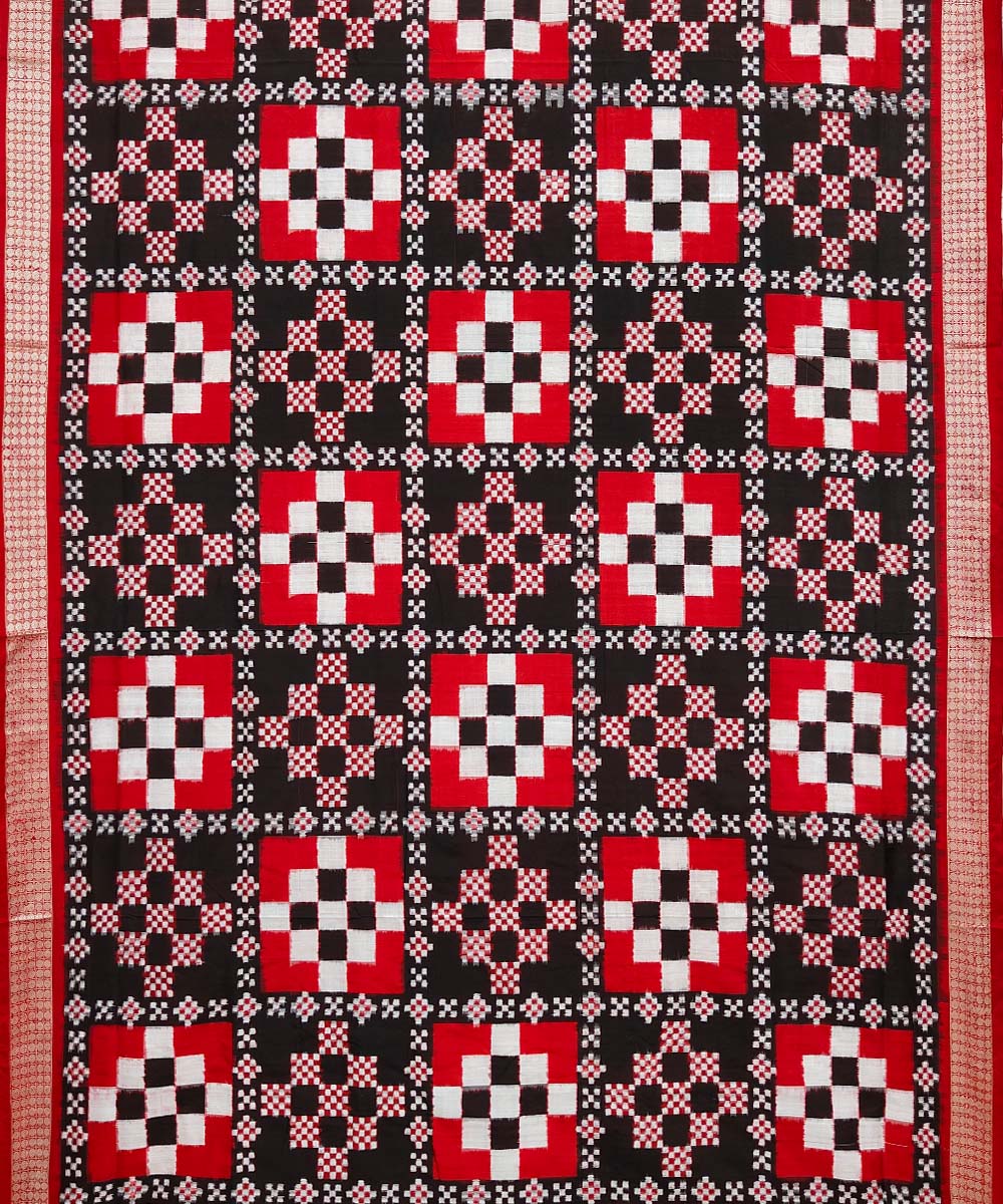 Red Black Sambalpuri Handwoven Silk Saree Image 3