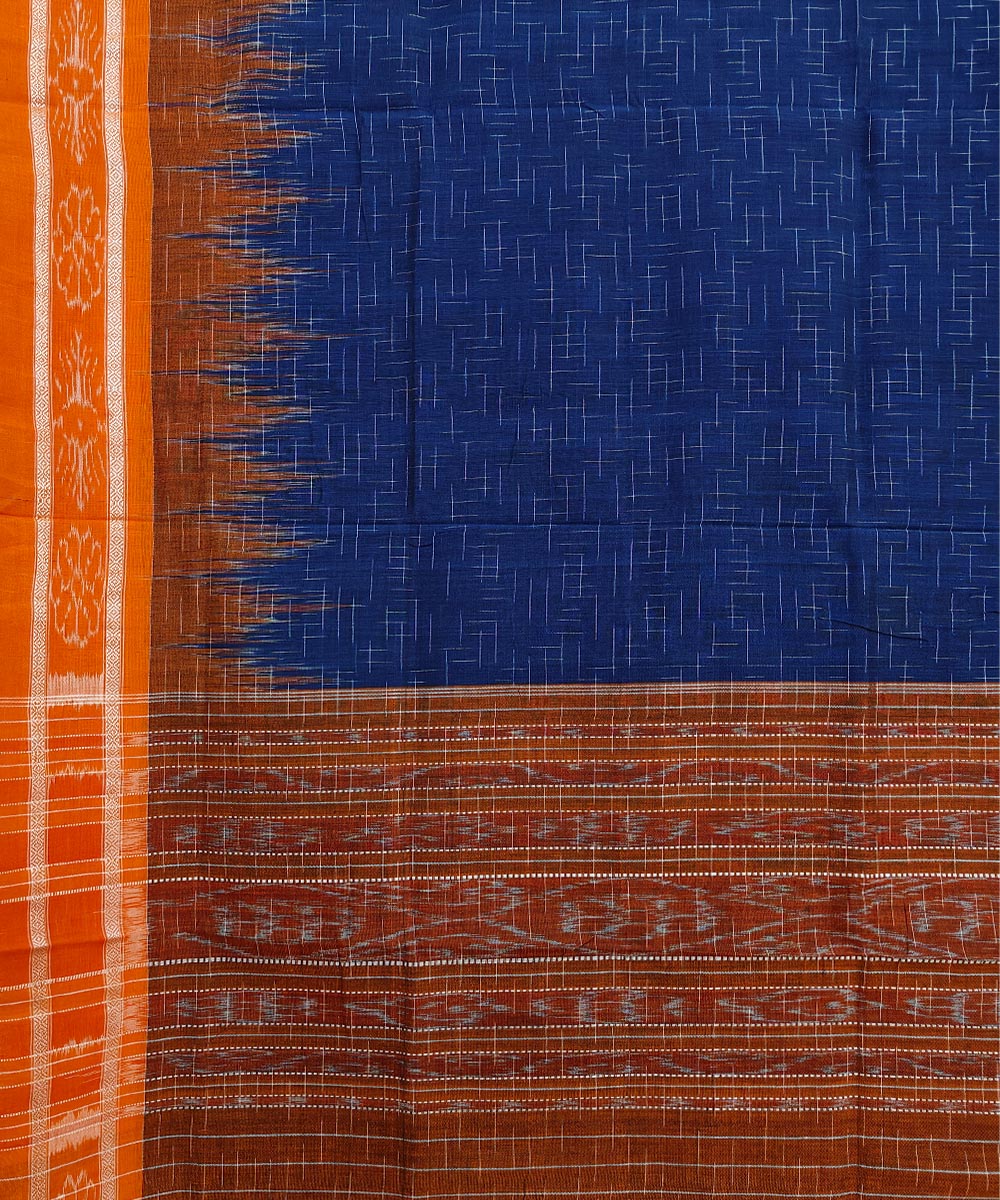 Blue Orange Nuapatna Handwoven Single Ikat Cotton Saree Image 3