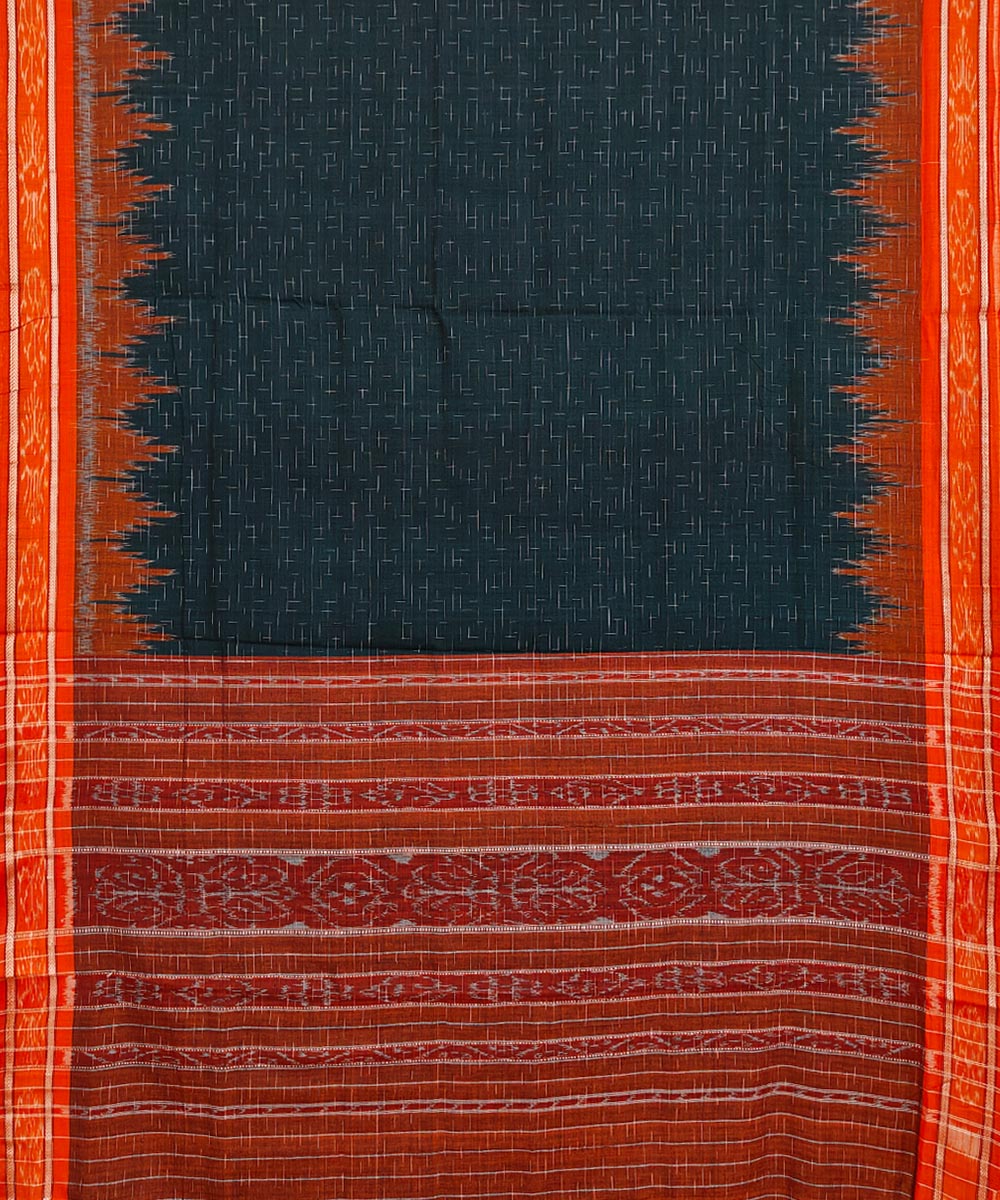 Green Orange Nuapatna Handwoven Single Ikat Cotton Saree Image 2