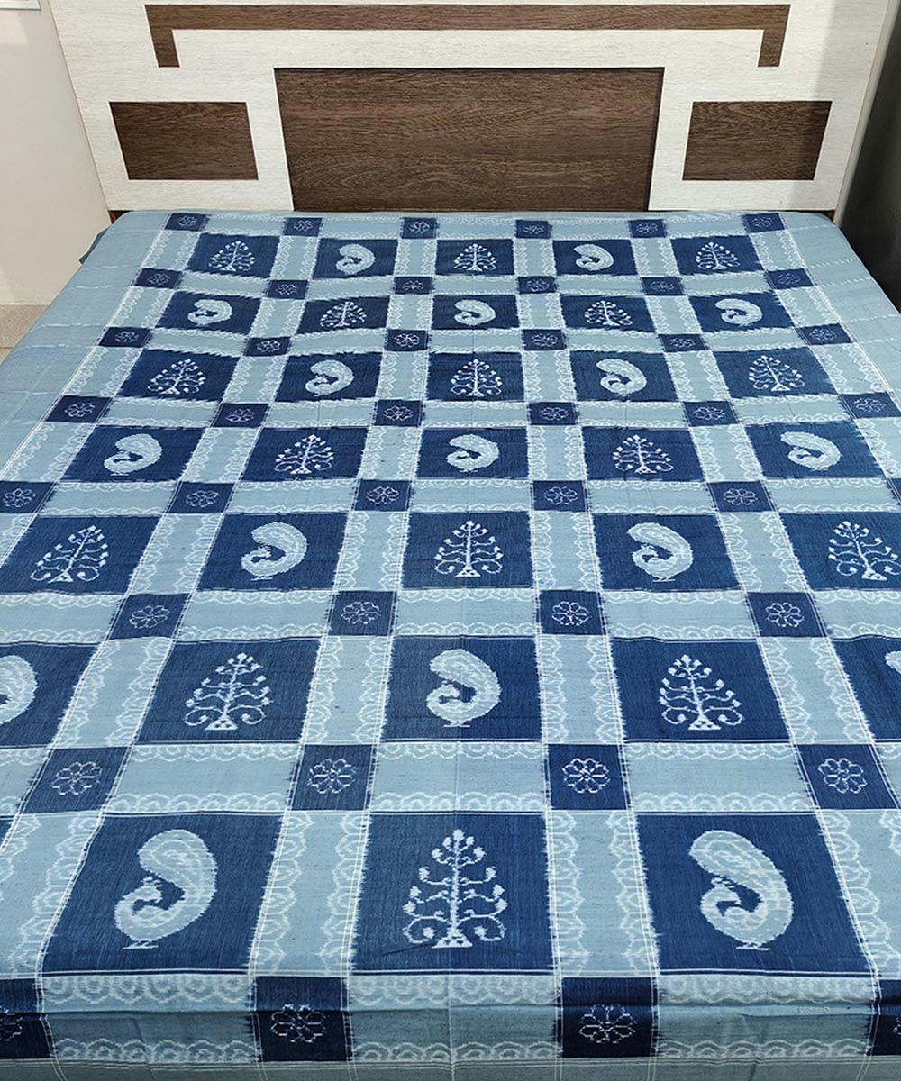 Blue Sambalpuri Handwoven Cotton Double Bed Sheet Image 1