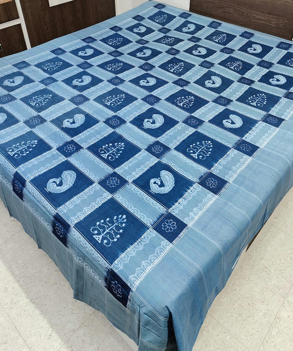 Blue Sambalpuri Handwoven Cotton Double Bed Sheet Image 2