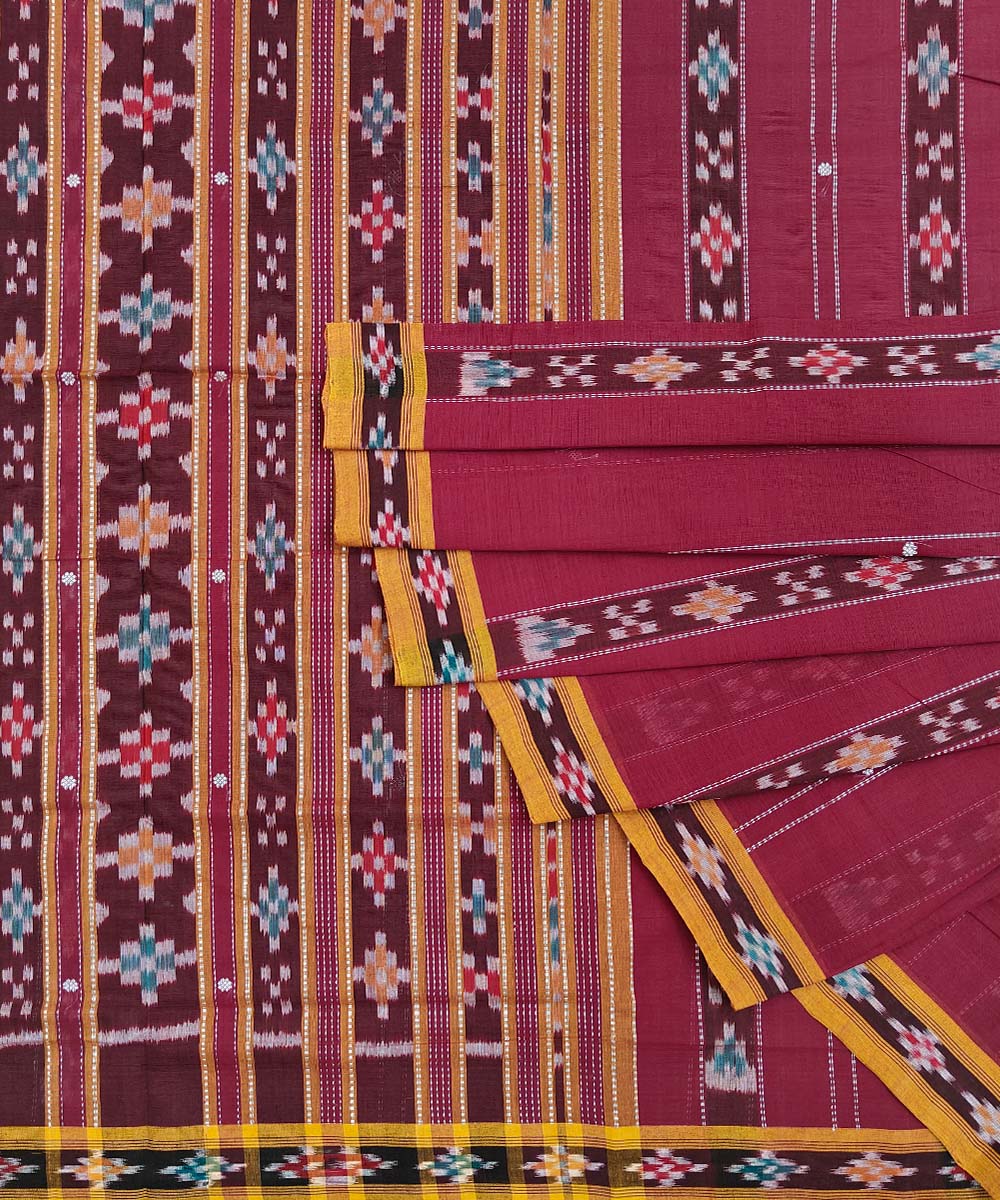 Maroon Sambalpuri Handwoven Single Ikat Cotton Saree Image 1