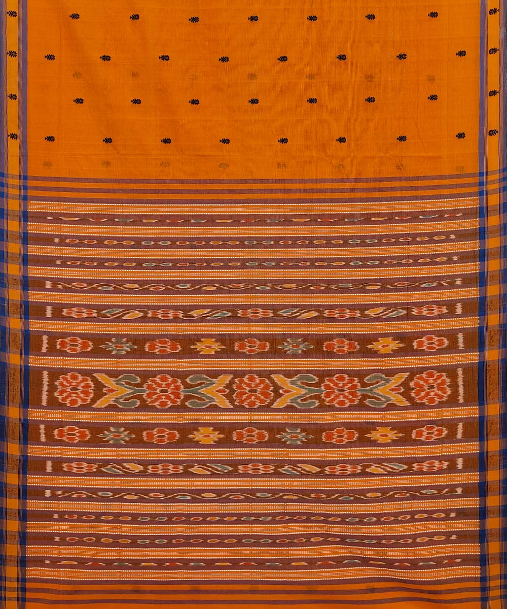 Orange Sambalpuri Handwoven Single Ikat Cotton Saree Image 2