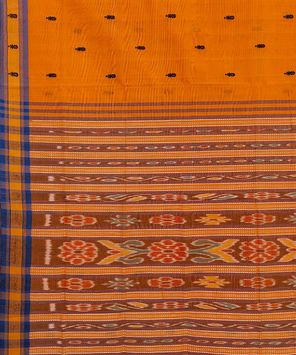 Orange Sambalpuri Handwoven Single Ikat Cotton Saree Image 4