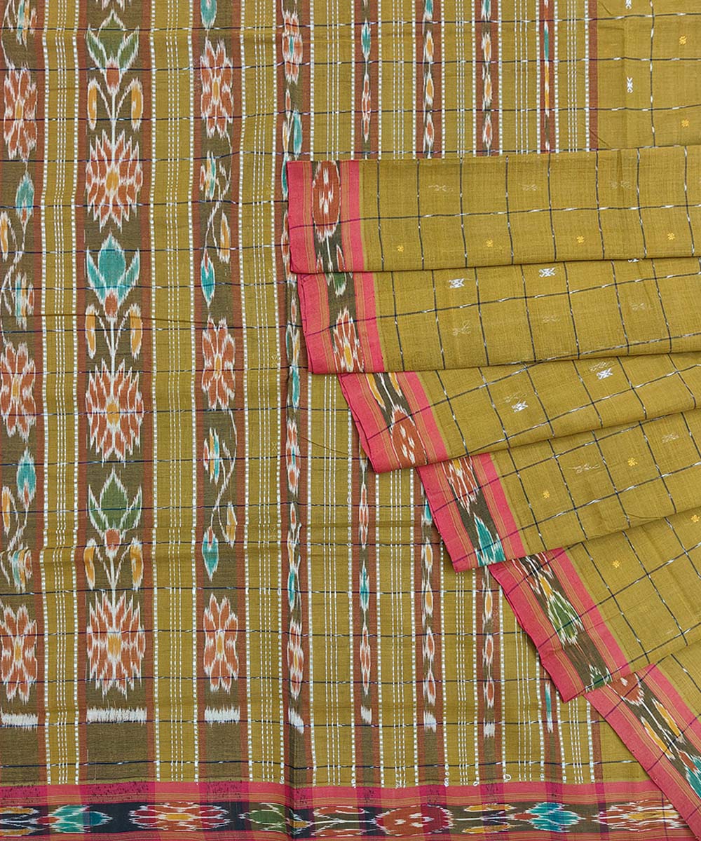 Mustard Sambalpuri Handwoven Single Ikat Cotton Saree Image 1