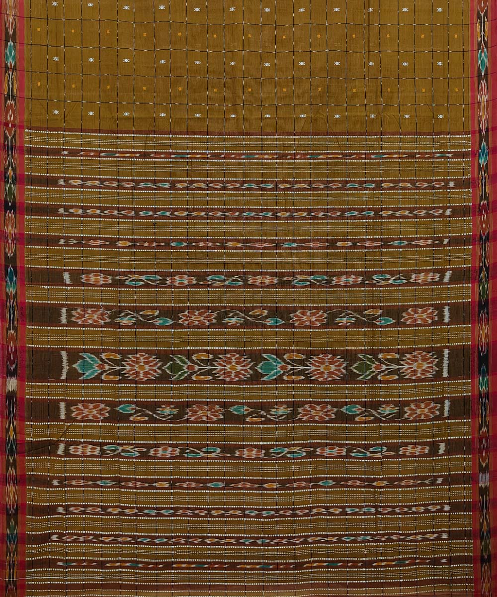 Mustard Sambalpuri Handwoven Single Ikat Cotton Saree Image 2
