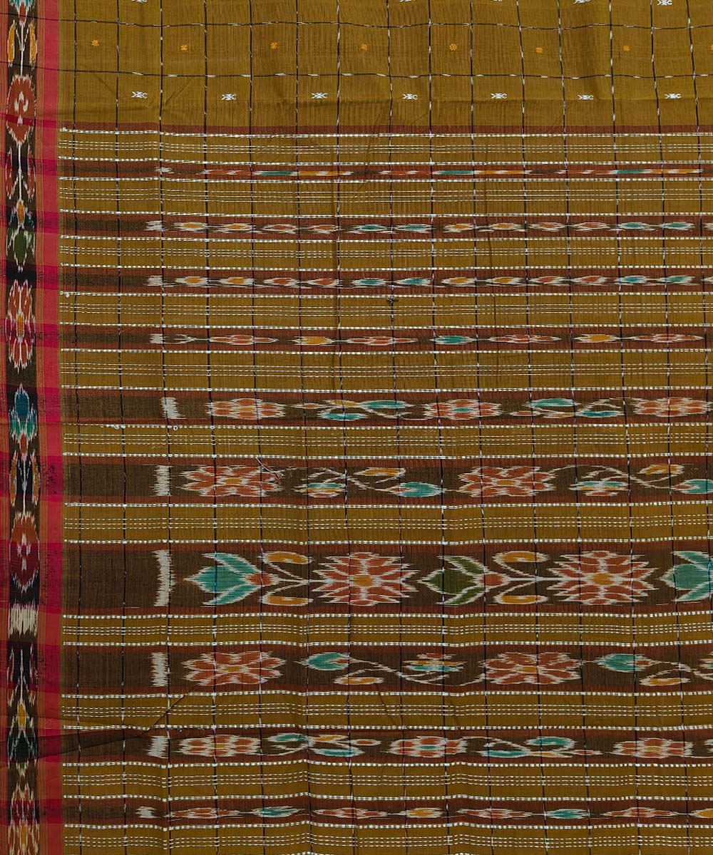 Mustard Sambalpuri Handwoven Single Ikat Cotton Saree Image 4