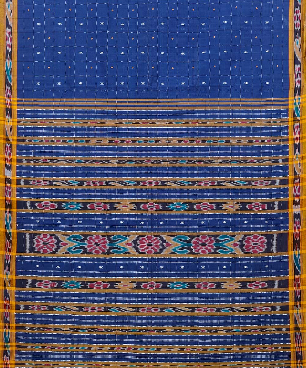Blue Sambalpuri Handwoven Single Ikat Cotton Saree Image 2
