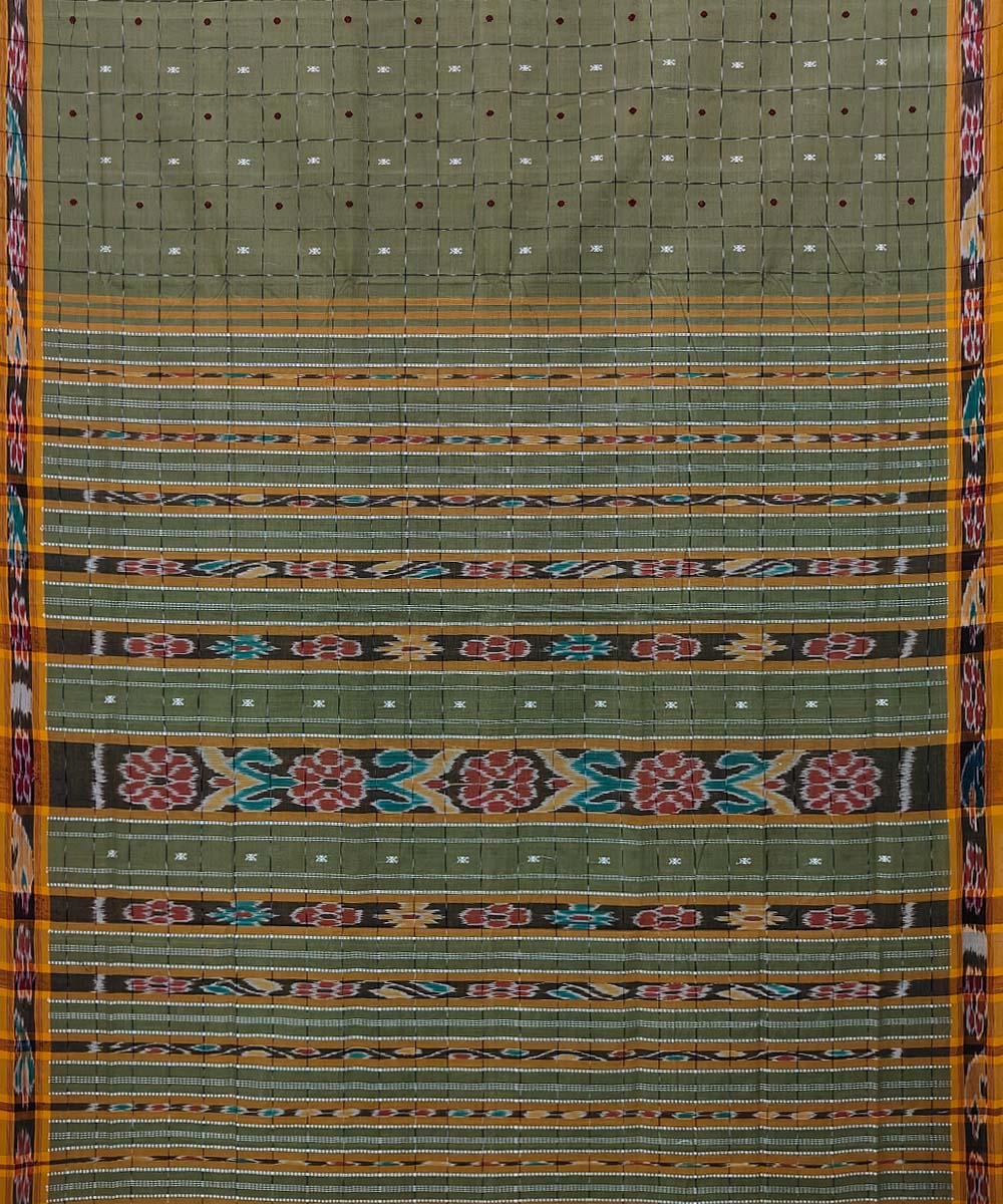 Olive Green Sambalpuri Handwoven Single Ikat Cotton Saree Image 2