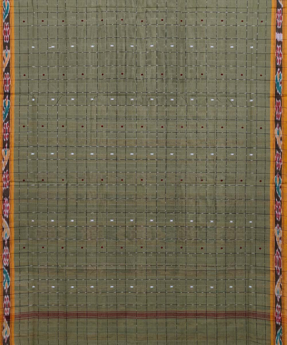 Olive Green Sambalpuri Handwoven Single Ikat Cotton Saree Image 3