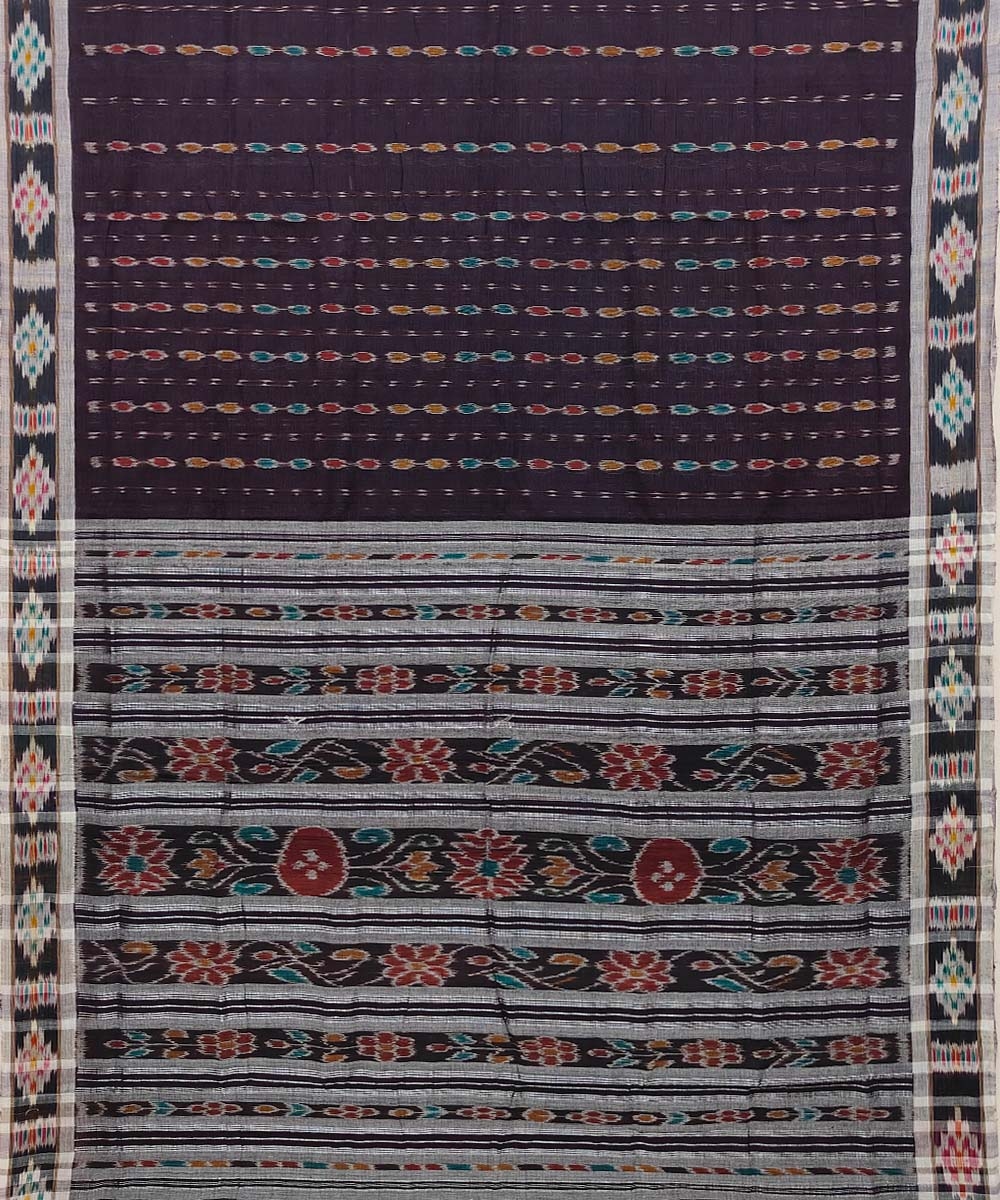 Coffee Sambalpuri Handwoven Single Ikat Cotton Saree Image 2