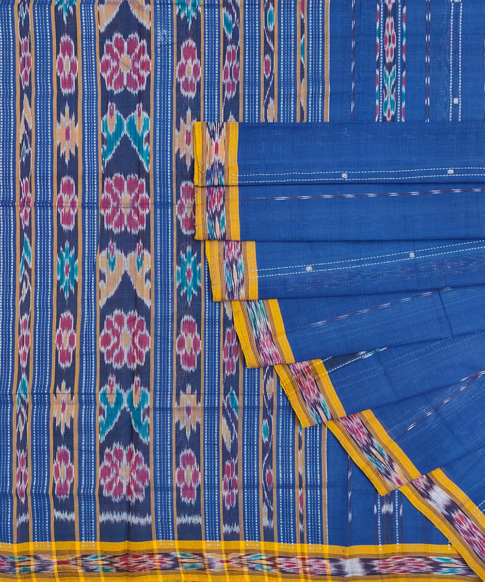 Blue Sambalpuri Handwoven Single Ikat Cotton Saree Image 1